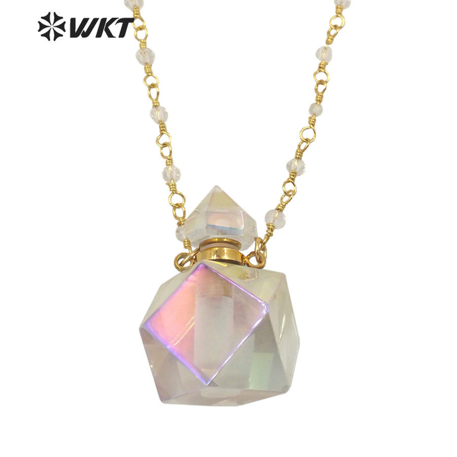 WT-N1353 WKT Fashion Natural Stone Aura Quartz Perfume Bottle Necklace Charming Crystal With Pendant Necklace Unique Party Gift
