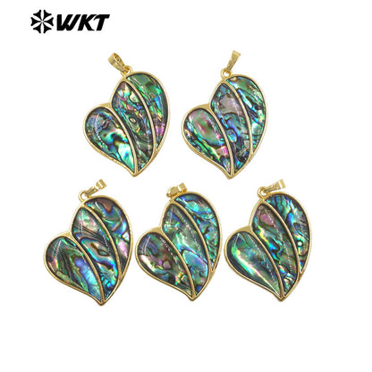 WT-JP515 Interesting Lovely Natural Abalone Shell Heart Shape Gold Charms Pendants For Women Earrings Jewelry Gift Design