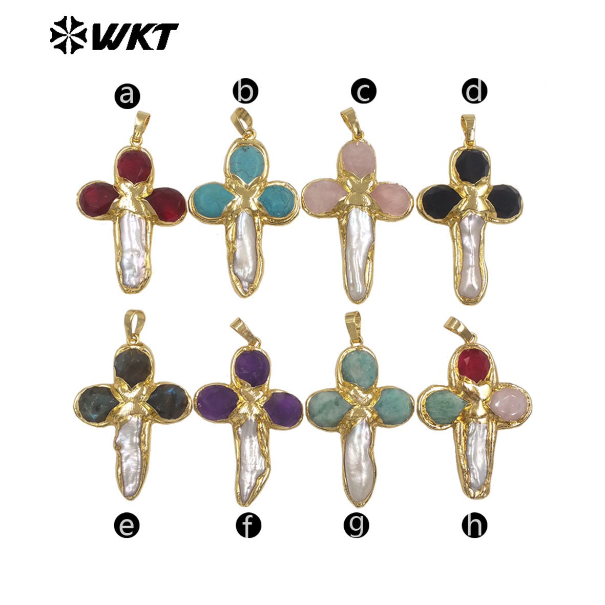 WT-JP382 Classic Cross Shape With Colored Natural Stone Pearl and 18k Gold Plated Pendant for Necklace Accessory