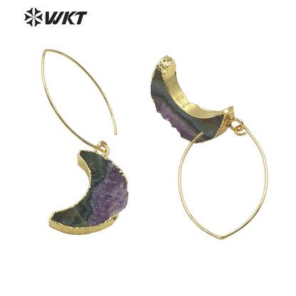 WT-E666 Crescent Shape Natural Stone Amethyst Earrings Women Jewelry 18k Gold Plated Earrings Stone Earring
