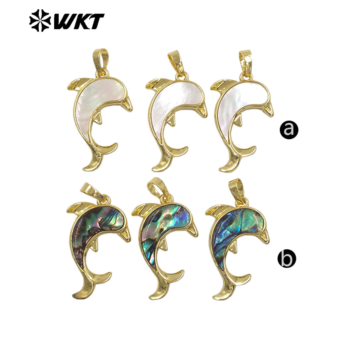 WT-JP512 Lovely Exquisite Gold Plated Natural White Shell And Abalone Dolphin Shape Tiny Pendants For Lady Earrings Making