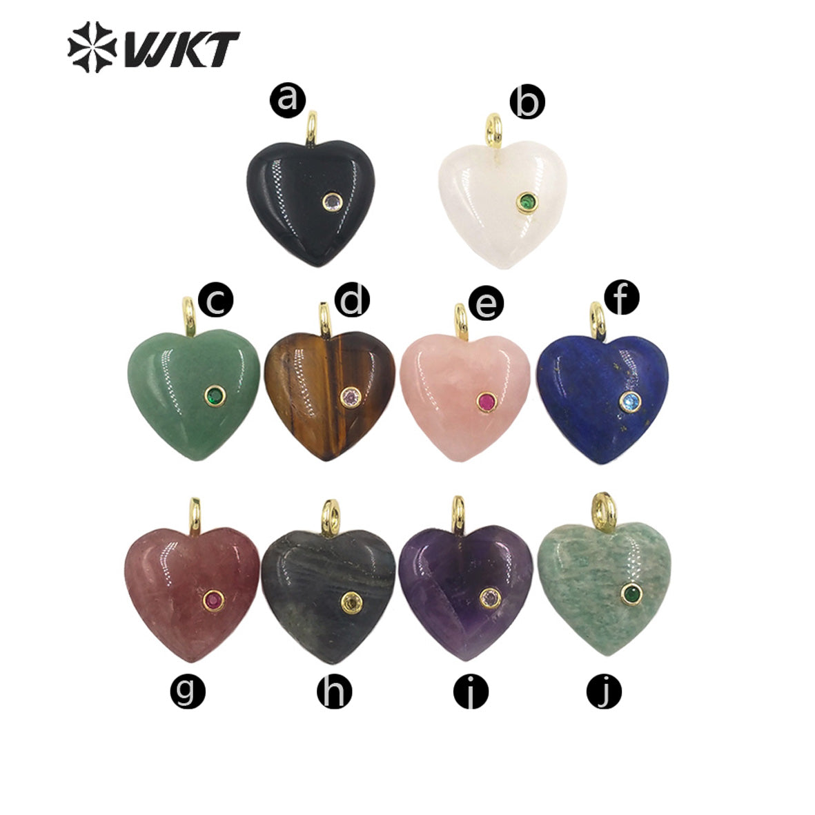 WT-P2028 Factory Wholesale Romantic Style Natural Gemstones And Zircon Heart Shape Pendants For Earrings Design Charms