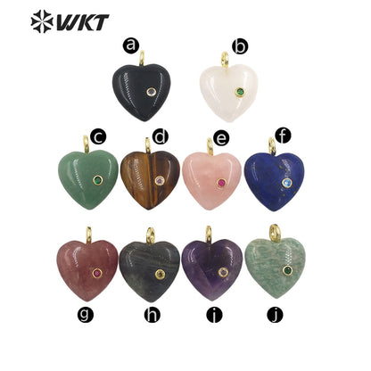 WT-P2028 Factory Wholesale Romantic Style Natural Gemstones And Zircon Heart Shape Pendants For Earrings Design Charms