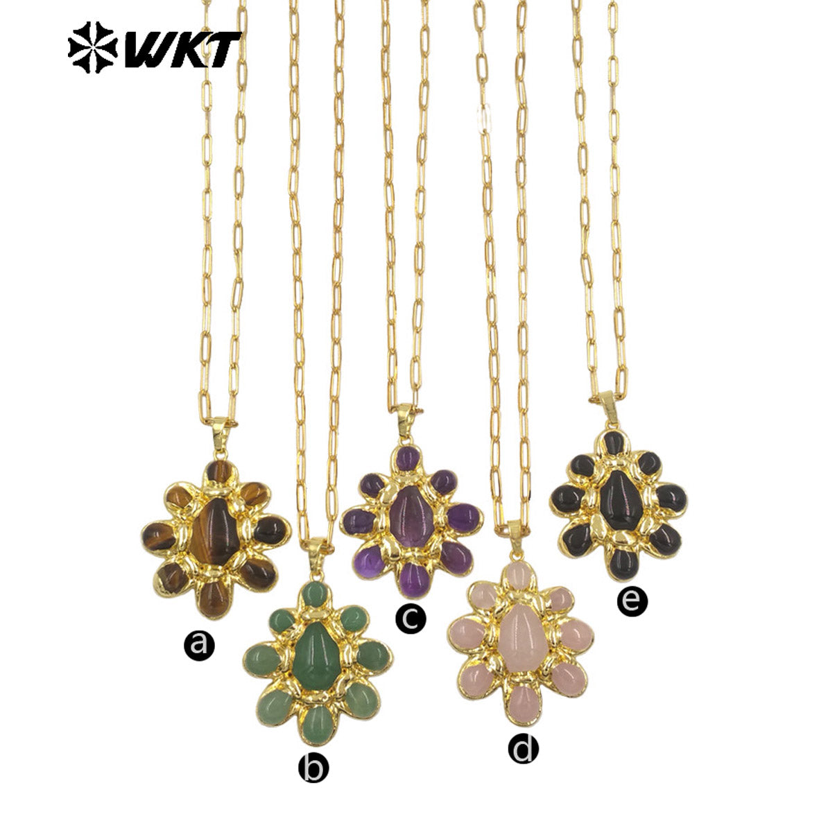 WT-N1528 High Quality Gold Electroplated Amethyst Natural Gemstones Pendants Necklaces For Women Unique Jewelry Present