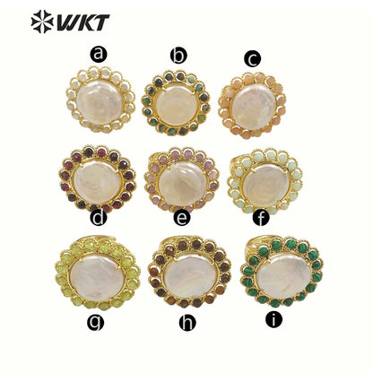 WT-MPR061 Vintage Design Natural Stone & Freshwater Pearl Stravagante 18k Gold Plating Women Pearl Boho Ring for Gift