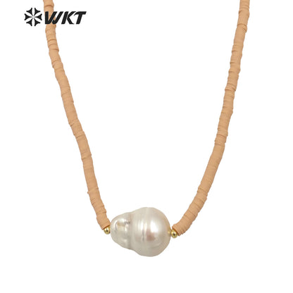 WT-JN192 New Nude Color Fashion Hand Strand Beads Necklace Elegant Freshwater Baroque Pearl Chocker Necklace in 16 Inch