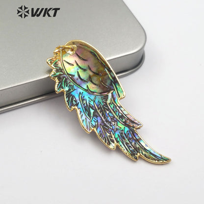 WT-P853 Hot Exclusive Natural Hand Carved Shell Feather Pendant 18k Gold Dipped Shell Feather Pendant