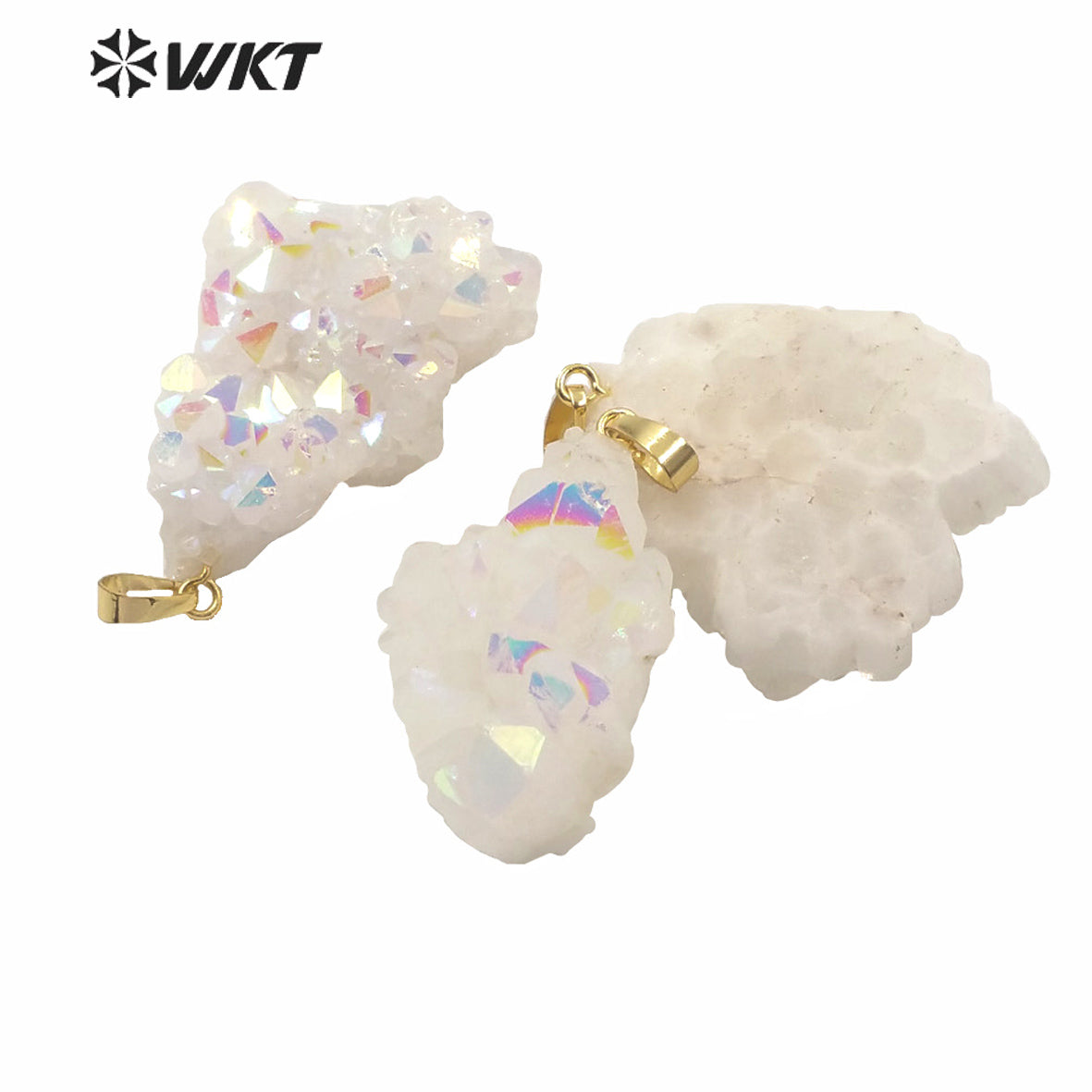 WT-P1561 Amazing rainbow Natural Aura Cluster Quartz Pendant One Single Hoop Druzy Cluster Quartz Angel Pendant