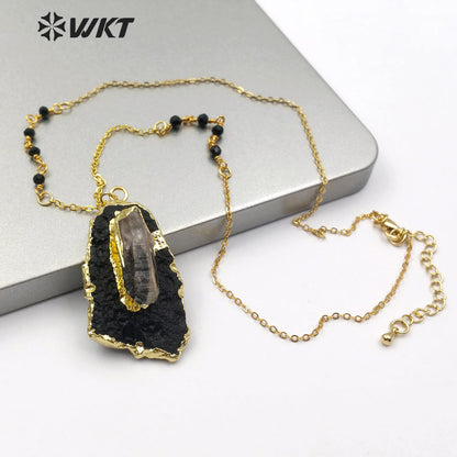 WT-N1166 Wholesale New Design Natural Black Tourmaline Pendant Necklace Natural Stone Necklace Irregular Shape Women Necklace