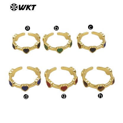 WT-R536 New Design Colorful Lovely Natural Tiny Stone Setting Open Size Heart Ring for Girls Gift Jewelry