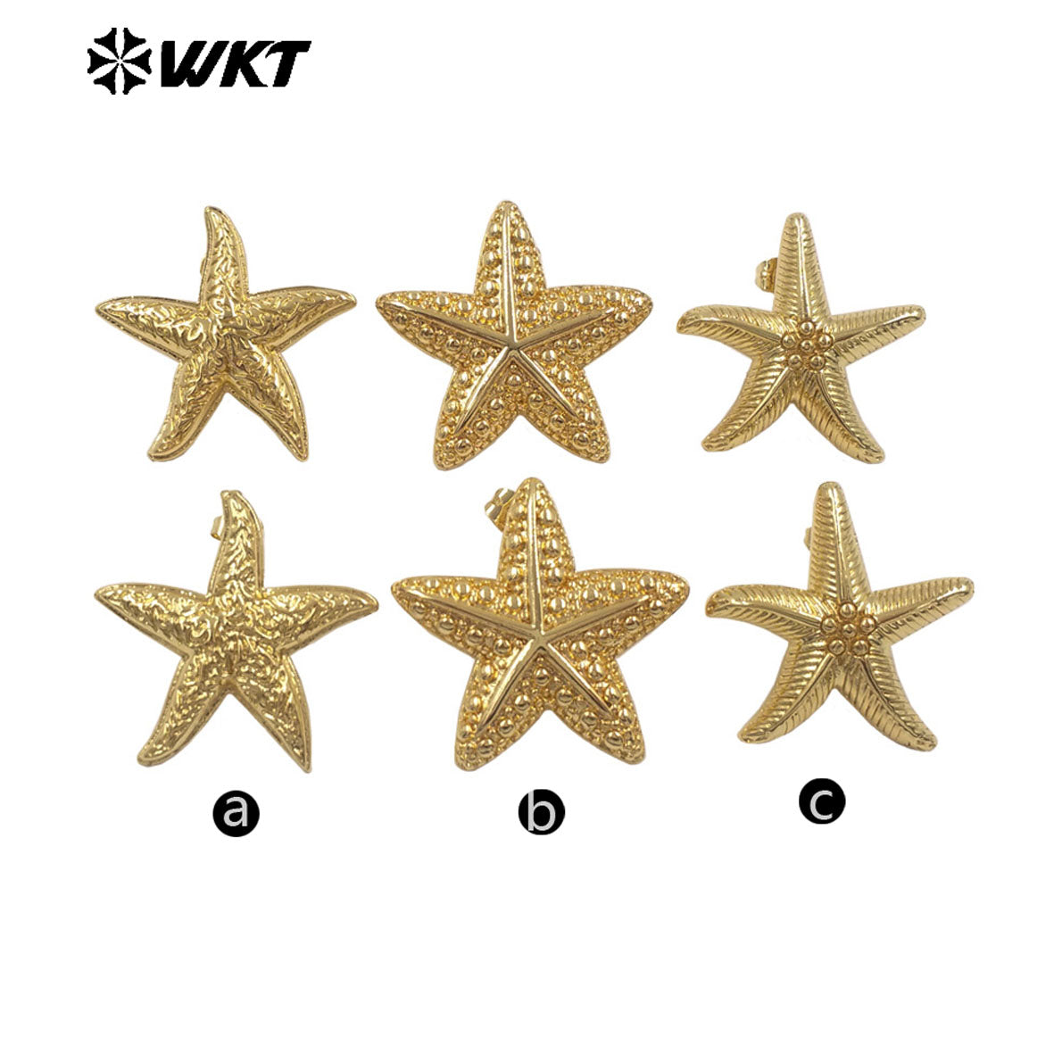 WT-E807 New Arrival Ocean Style Gold Plated Metal Yellow Brass Starfish Shape Earrings As Girls Lovely Simple Jewelry Decoration