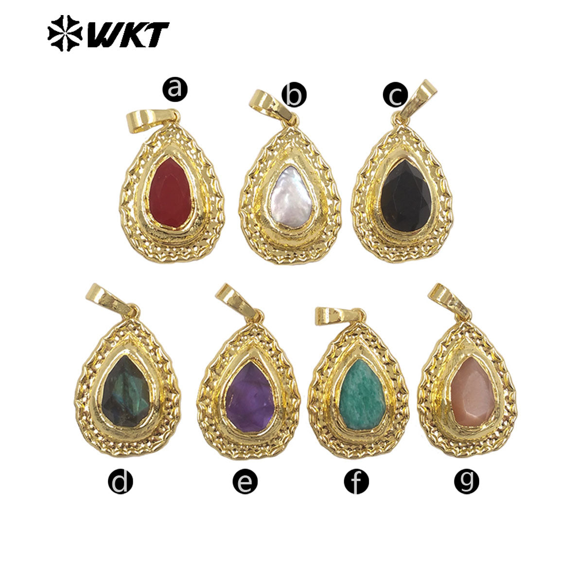 WT-JP518 Newest Fashion Gold Electroplated Natural Stone And Pearl Water Drop Shape Little Pendants For Women Earrings Design