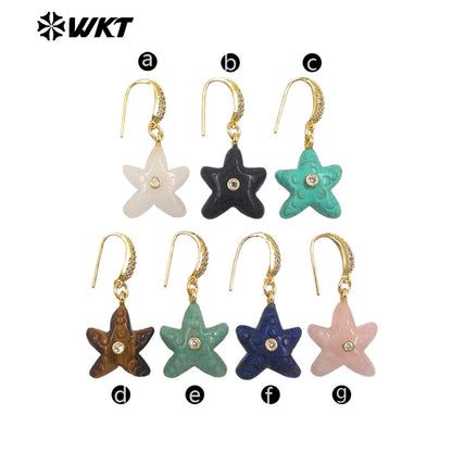 WT-E815 Interesting And Delicate Multiple Natural Gemstones Starfish Shape Gold Earrings As Girl Friends Jewelry Present