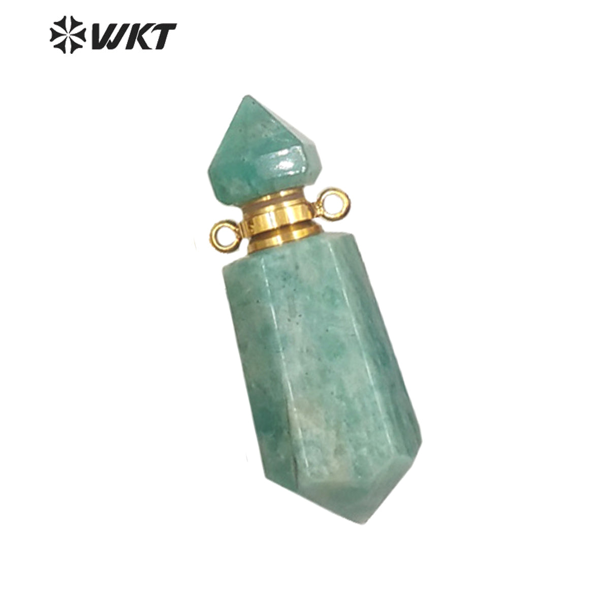 WT-P1638 Amazing Gold Natural Double Point Spirit Quartz Perfume Bottle Stone Pendant High Quality Jewelry Bottle Pendants