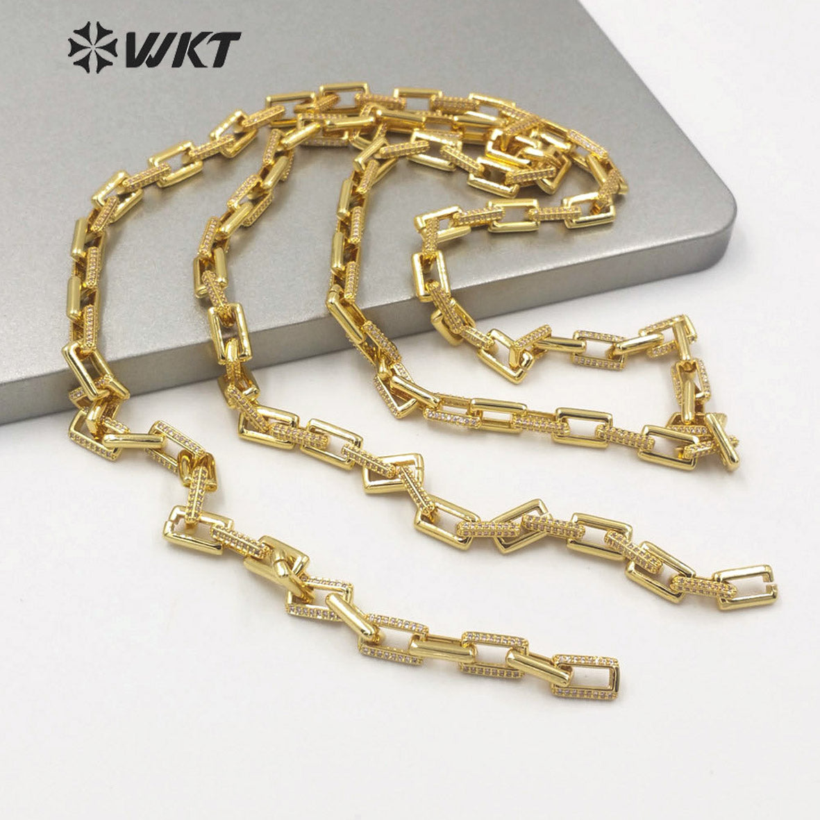 WT-BC144 Newest Hot Square Gold Plated Cubic Zircon Brass Chain Women Fashion Jewelry Necklace Diy Chain Cz Brass Chain