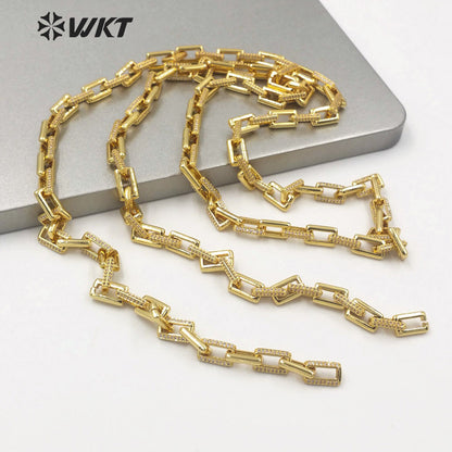 WT-BC144 Newest Hot Square Gold Plated Cubic Zircon Brass Chain Women Fashion Jewelry Necklace Diy Chain Cz Brass Chain