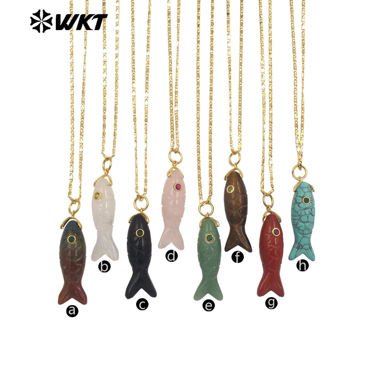 WT-N1512 Delicate Metal Thin Chain And Natural Gemstones Little Fish Shape Pendant Necklaces As Girls Elegant Accessories