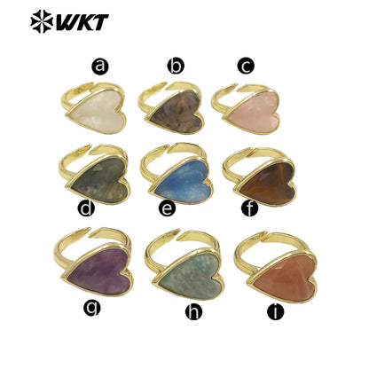 WT-R559 New Romantic 18K Gold Plated Heart Shape Natural Gemstone Adjustable Couple Ring for Girlfriend As Valentine's Day Gift