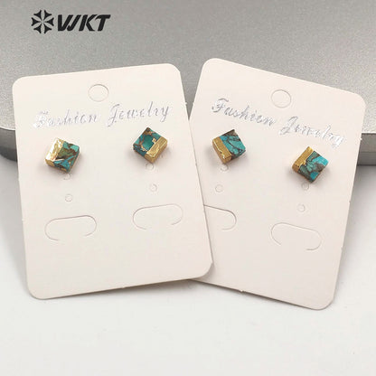WT-E601 New Natural Turquoise Studs Earring Gold Electroplated Women Fashion Charm Jewelry 7mm Tiny Turquoise Studs