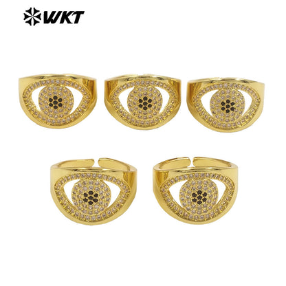 WT-MR030 WKT New Micro Charming Cubic Zircon Setting 18k Real Gold Plated Resist Tarnishable Popular Eye Ring