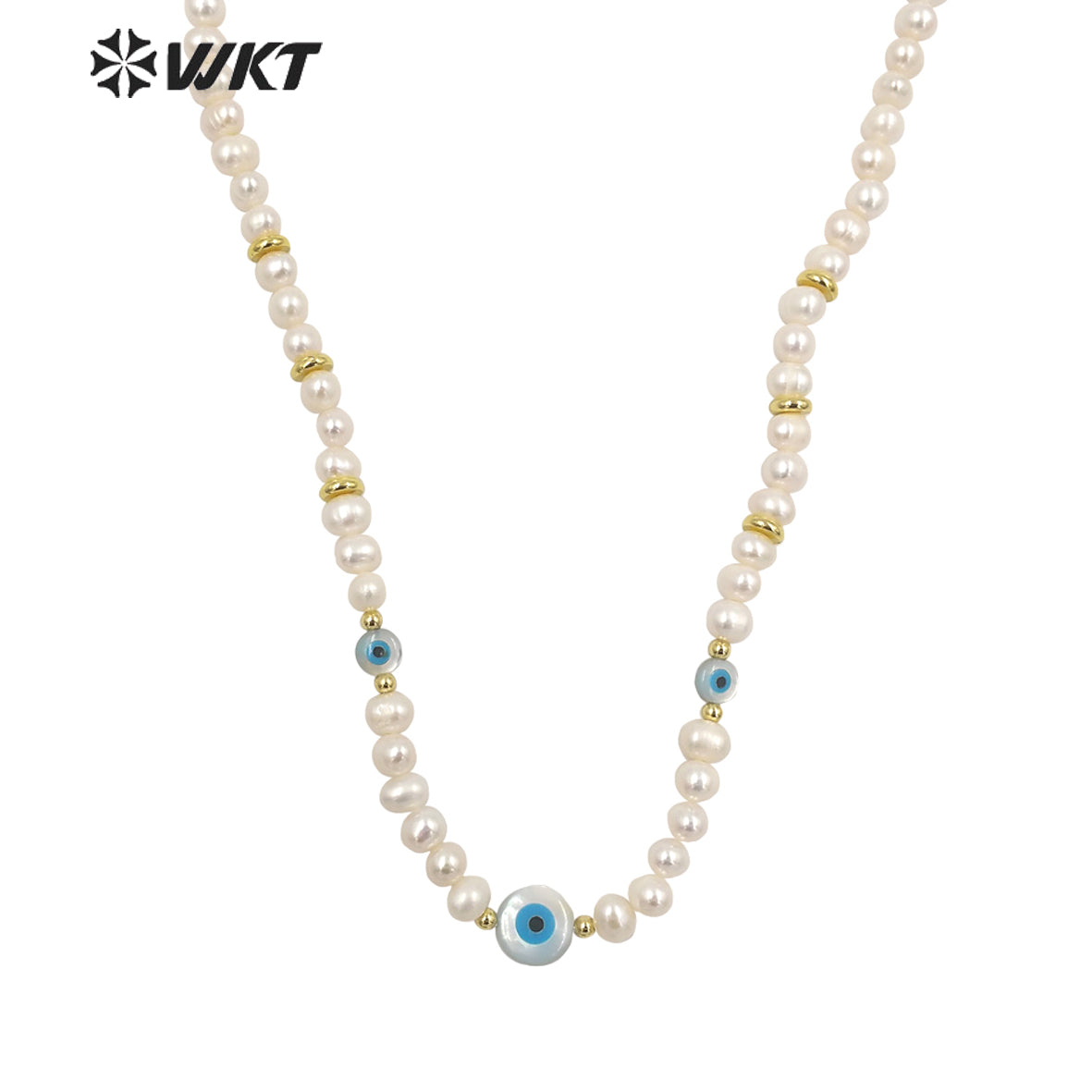 WT-JN201 Fashion Gorgeous Women Hand Strand Pearl Beads Necklace Irregular Potatoes Pearl Eye Charm Necklace in 16 Inch