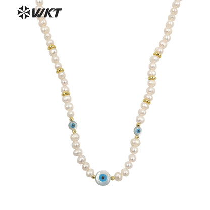 WT-JN201 Fashion Gorgeous Women Hand Strand Pearl Beads Necklace Irregular Potatoes Pearl Eye Charm Necklace in 16 Inch