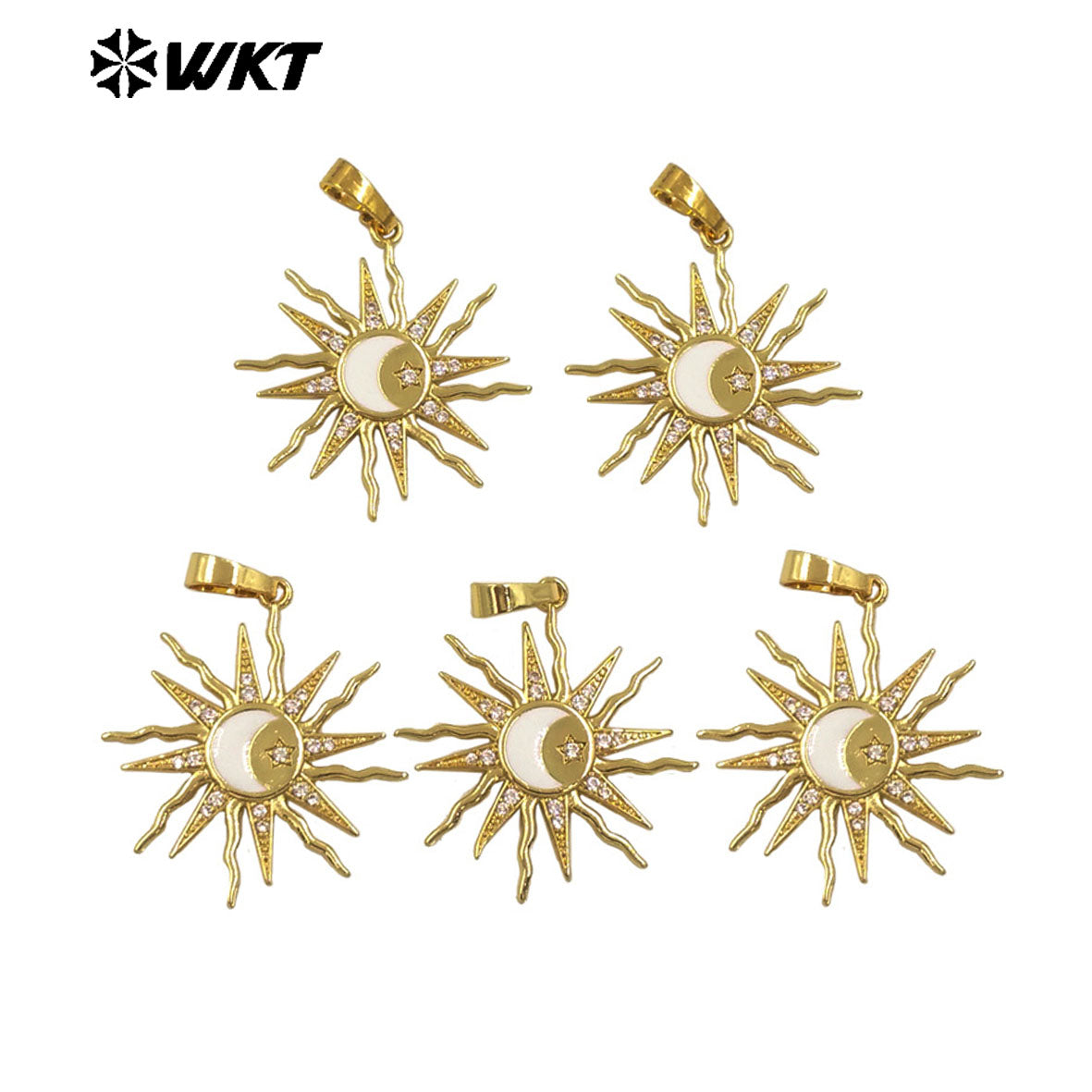 WT-MP307 New Approach Sunshine Style 18K Gold Plated Brass Metal With Zircon Sun and Star Pendants for Necklace Design