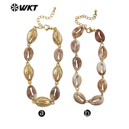 MPB135 Top Fashion Bohemia Style Gold Electroplated Metal And Resin Shell Charms Bracelets For Women Beach Party Matching
