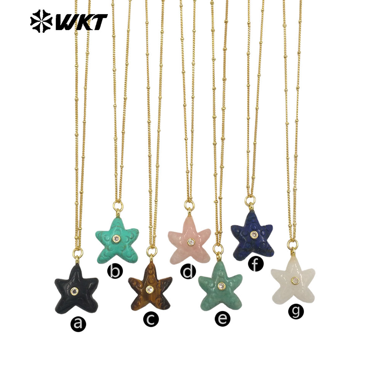 WT-N1532 Popular Trendy Gold Thin Chain With Starfish Shape Natural Gemstones Pendants Necklaces As Female Daily Decoration