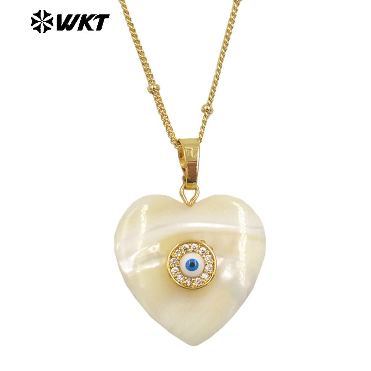 WT-JN270 Wholesale Fashion Gold Plated Natural White Shell Lovely Heart Cubic Zircon Charm Necklace for Birthday Gift Jewelry