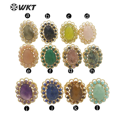WT-R460 Wholesale Newest Gorgeous Women Oval Natural Amazonite Wedding Ring Faceted Stone Beads Anniversary Ring in Gold