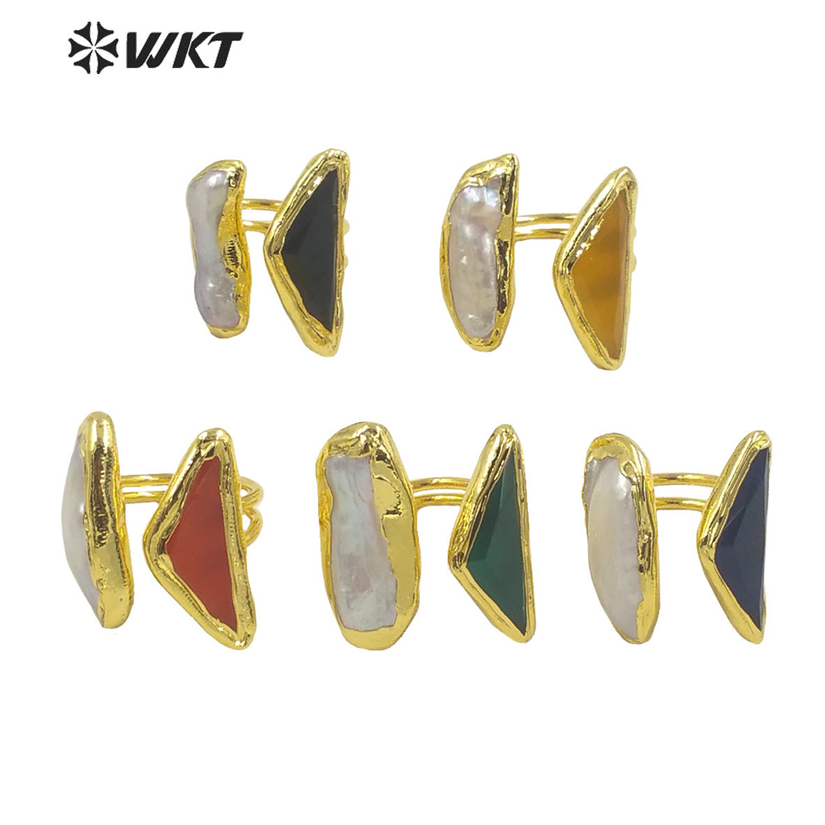 WT-MPR035 French Vintage Pearl Cat Eye Stone Rings Adjustable Size Women's Jewelry 18k Gold Plated Rings Natural Pearl Rings