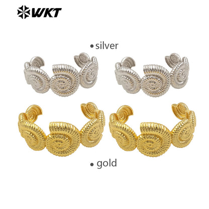 WT-B670 New Shell Shape Gold and Silver 18K Real Gold Plated Natural Yellow Brass Bracelet Daily Decoration for Couple