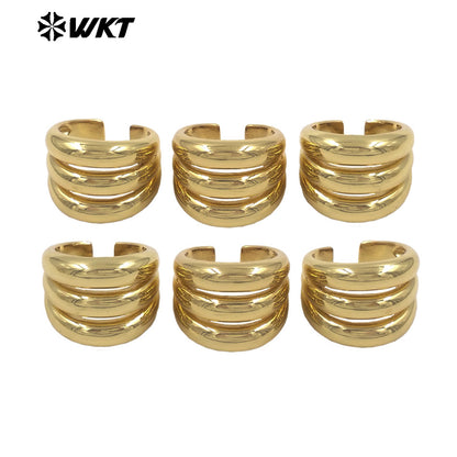WT-R597 High Quality Classical Design 18K Gold Plated Three Layers Yellow Brass Metal Rings For Women Fashion Matching