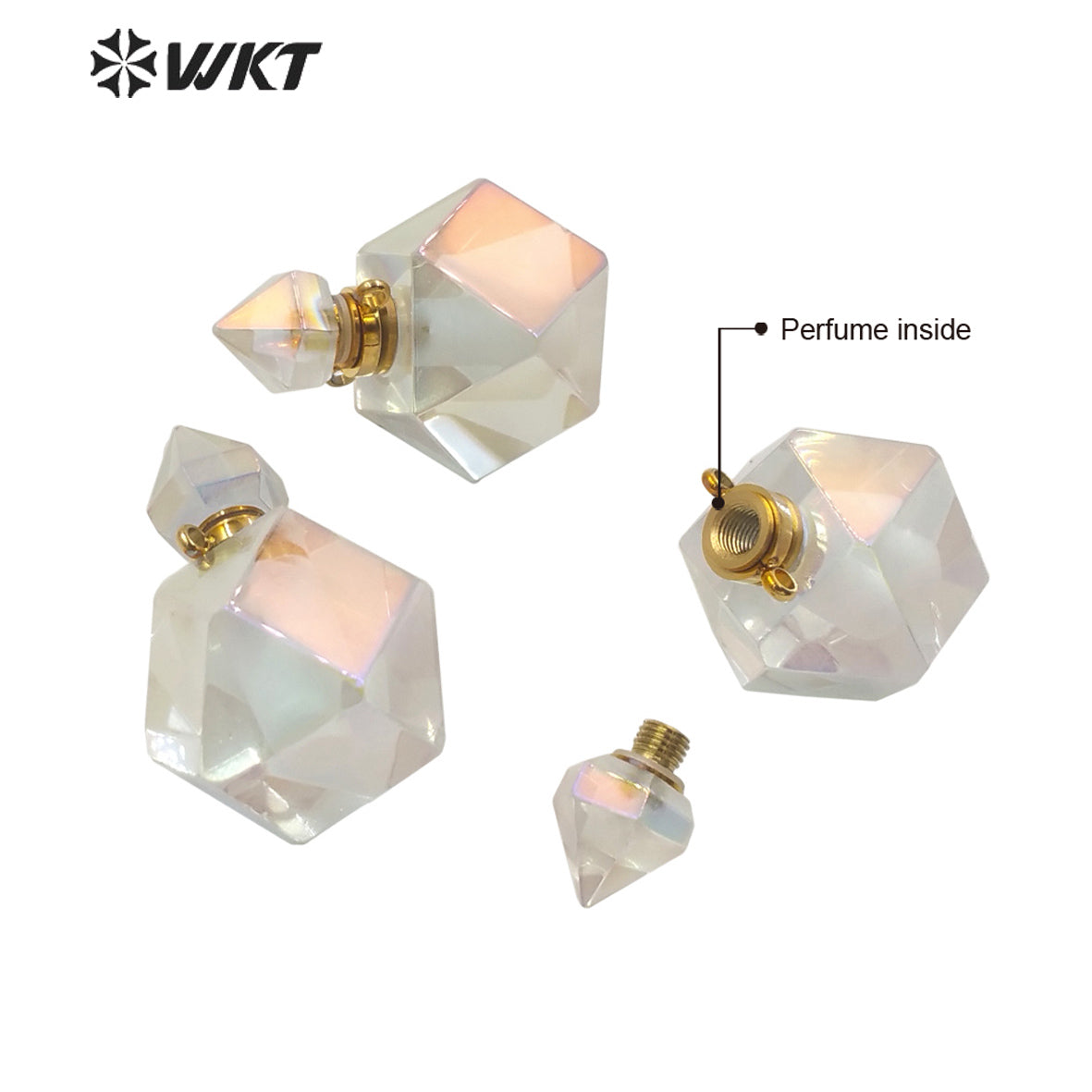 WT-P1696 WKT New Color Fashion Stainless Steel Jewelry Accessory Parts Natural Diamond Faceted Cut Aura Crystal Perfume Bottle