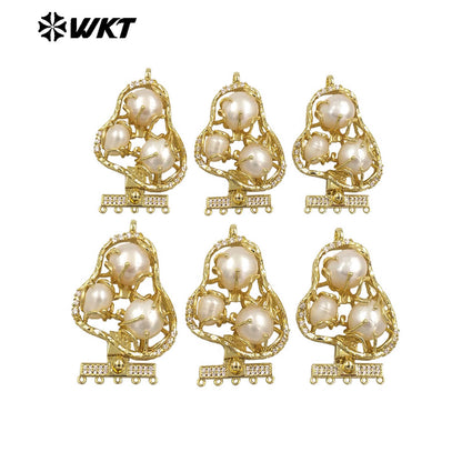WT-JP400 Gorgeous Handmade Triple Natural Freshwater Pearl Jewelry Conector for Necklace Design