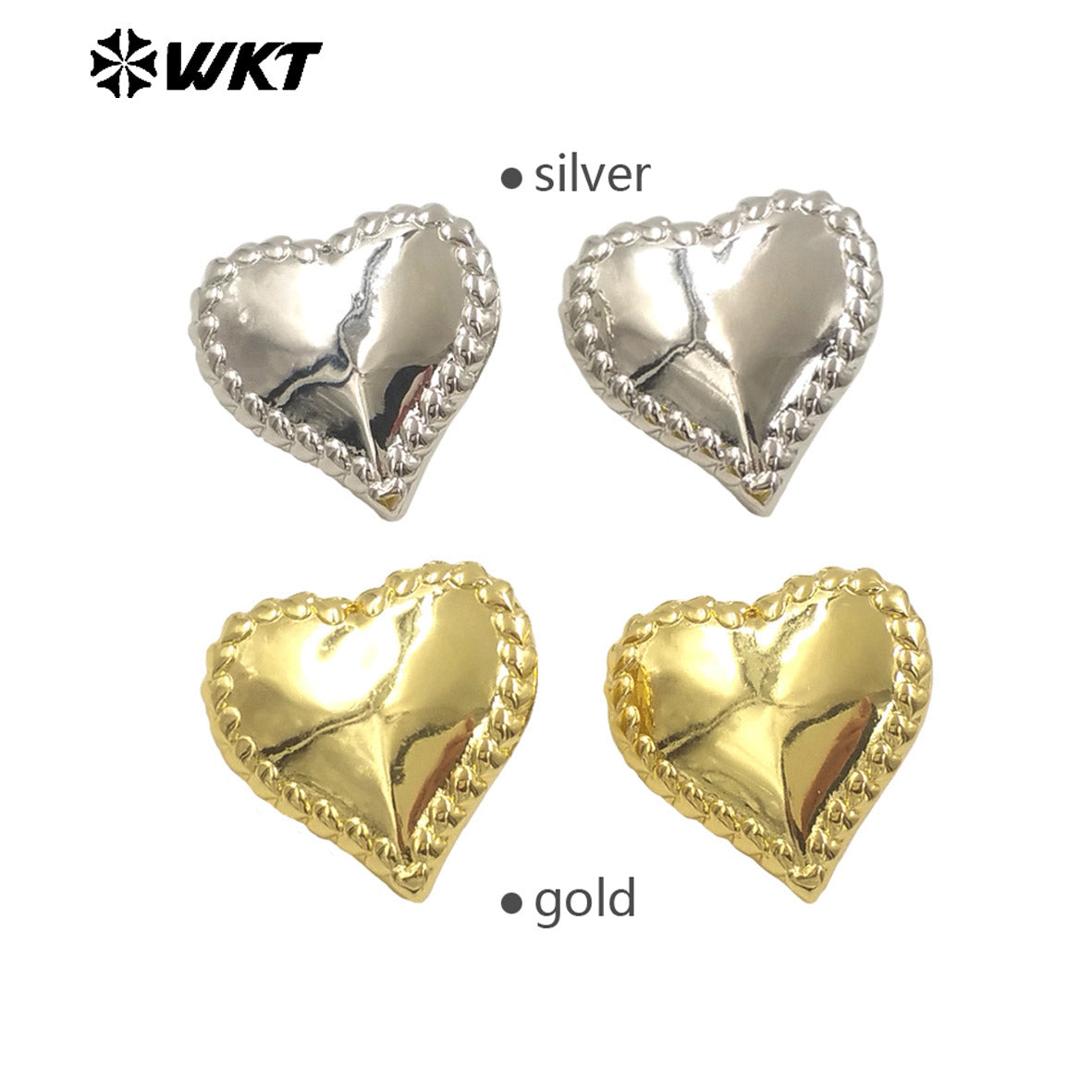 WT-E772 Unique Design 18K Gold Plated and Silver Full Heart Shaped Earrings for Women As Birthday and Valentine's Day Gifts