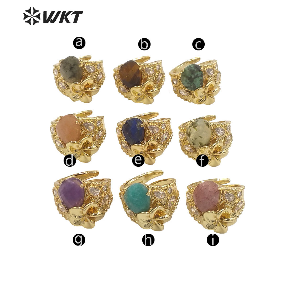 WT-R485 WKT Fashion Design Trendy Gift for Women Colorful High Quality Gorgeous Natural Gemstone and Zircon Stone Ring