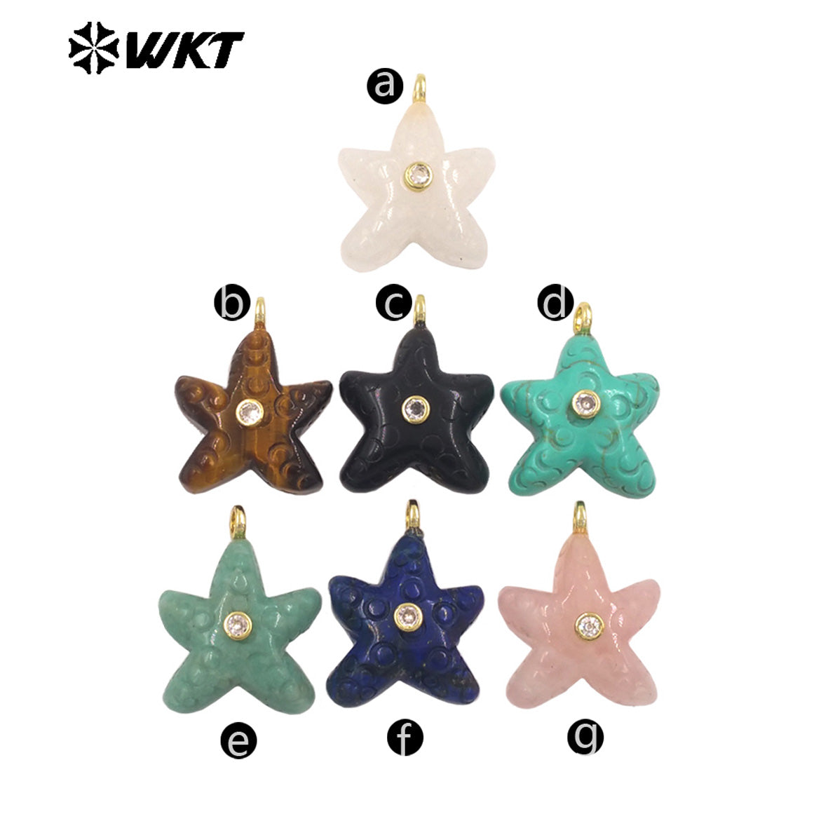 WT-P2108 Lovely Sweet Style Zircon And Natural Gemstones Starfish Shape Small Pendants For Girl Friends Necklace Jewelry DIY