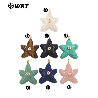WT-P2108 Lovely Sweet Style Zircon And Natural Gemstones Starfish Shape Small Pendants For Girl Friends Necklace Jewelry DIY