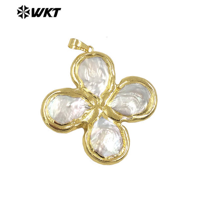WT-JP383 High Quality Wholesale 18K Real Gold Plated Cross Shape Elegant Religious Pearl Pendant for Women As Special Gift