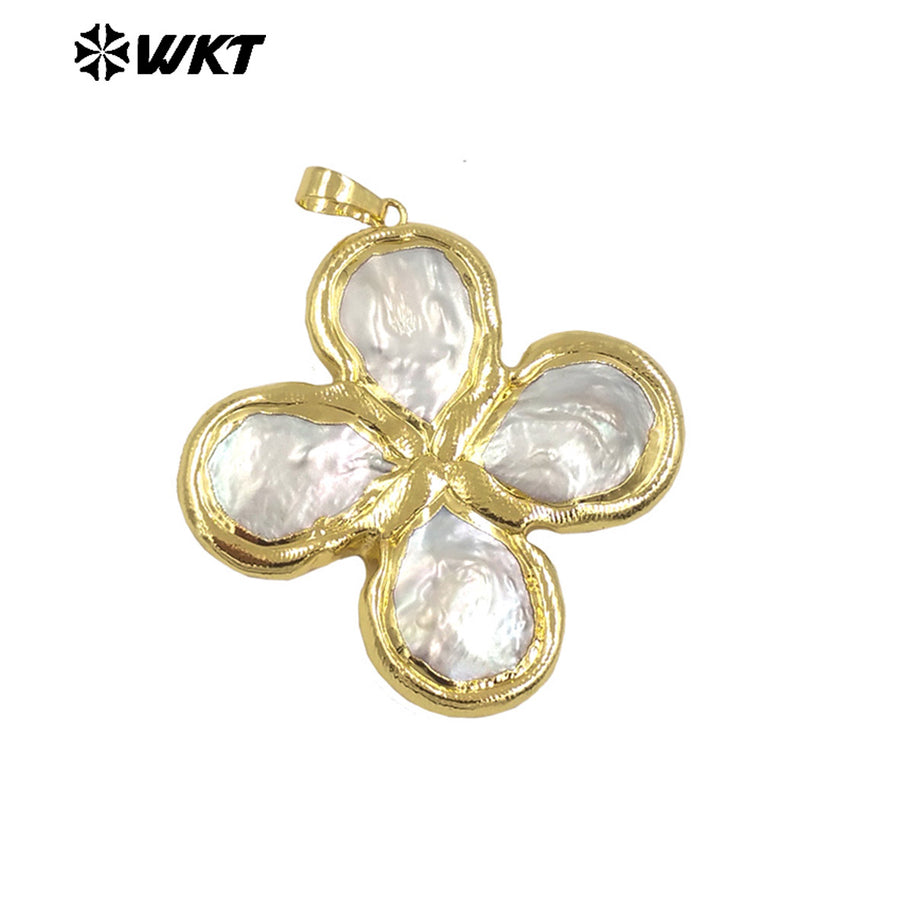 WT-JP383 High Quality Wholesale 18K Real Gold Plated Cross Shape Elegant Religious Pearl Pendant for Women As Special Gift