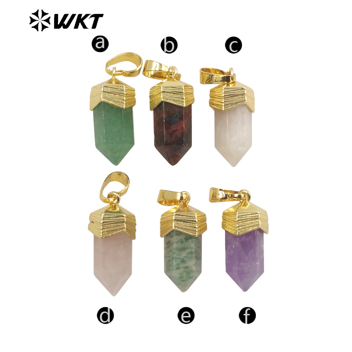 WT-P1915 New Precious Stone Design Pendant 18k Real Gold Plated Claw Setting Oval Amazonite Amethyst Stone Pendants for Birthday