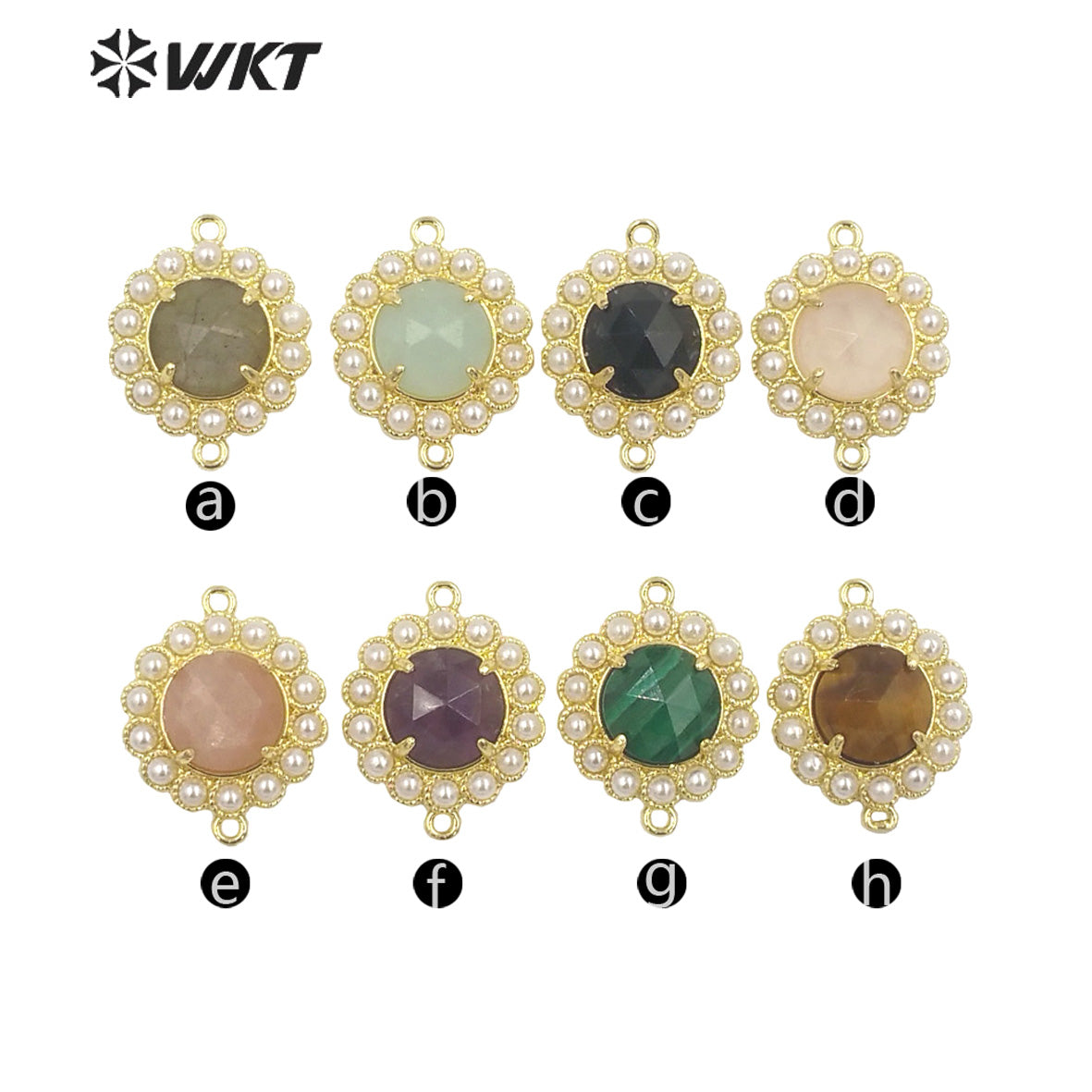 WT-PC005 Wholesale Fashion Gold Plated Double Loops Round Stone With Shell Pearl Around With Claw Setting Connector Findings