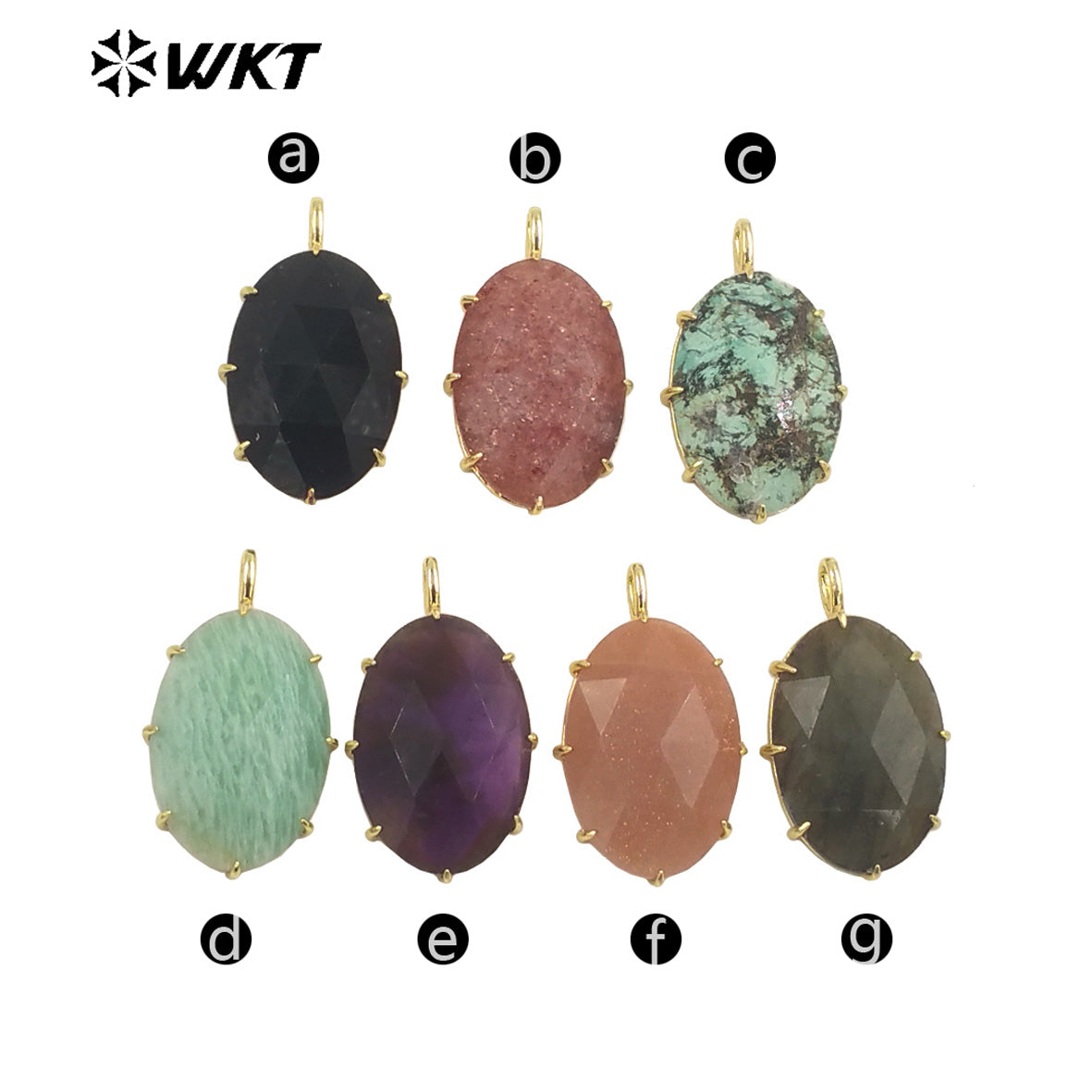 WT-P1912 New Precious Stone Design Pendant 18k Real Gold Plated Claw Setting Oval Amazonite Amethyst Stone Pendants for Birthday