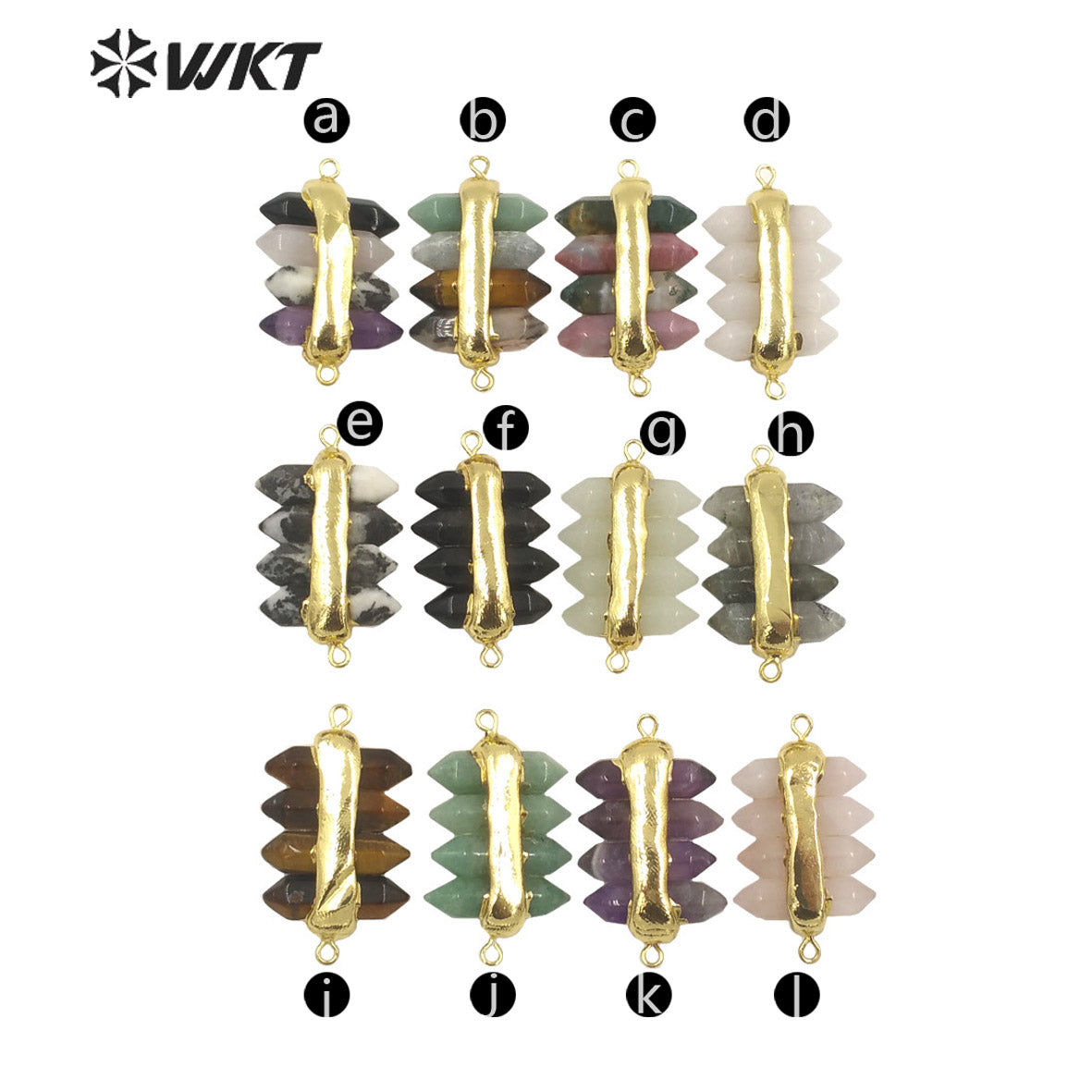 WT-N1460 WKT NEW Design Double Gemstone Point Rose Quartz Amethyst Energy Lucky Stone Necklace Many Colors Available
