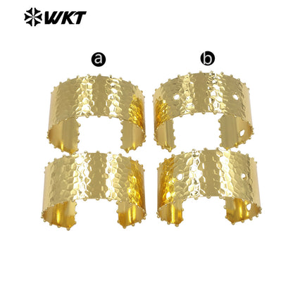 WT-JF382 Wholesale Simple Style 18K Gold Electroplated Round Beads And Hollow Holes Yellow Brass Bangle As Women Daily Jewelry