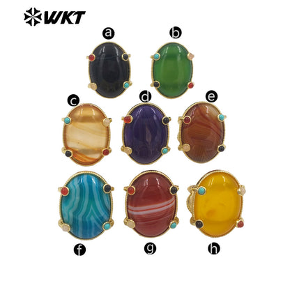 WT-R585 Newest Style Gold Plated Natural Gemstones With Little Stone Adjustable Rings For Women New Year Jewelry Gifts