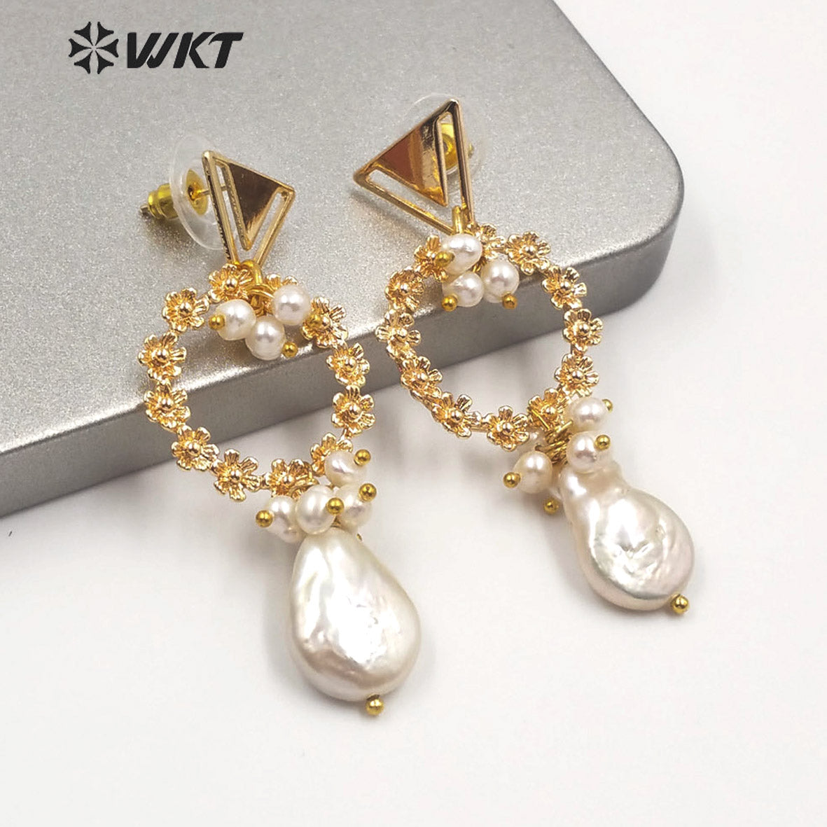 WT-MPE011 New Design Natural Freshwater Pearl Earring Elegant Charm Jewelry Flower Circle Pearl Dangle Earring
