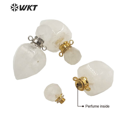 WT-P1636 Amazing Gold Electroplated Crystal Quartz Stone Perfume Bottle Jewelry Pendant Small Drop Bottle Pendant